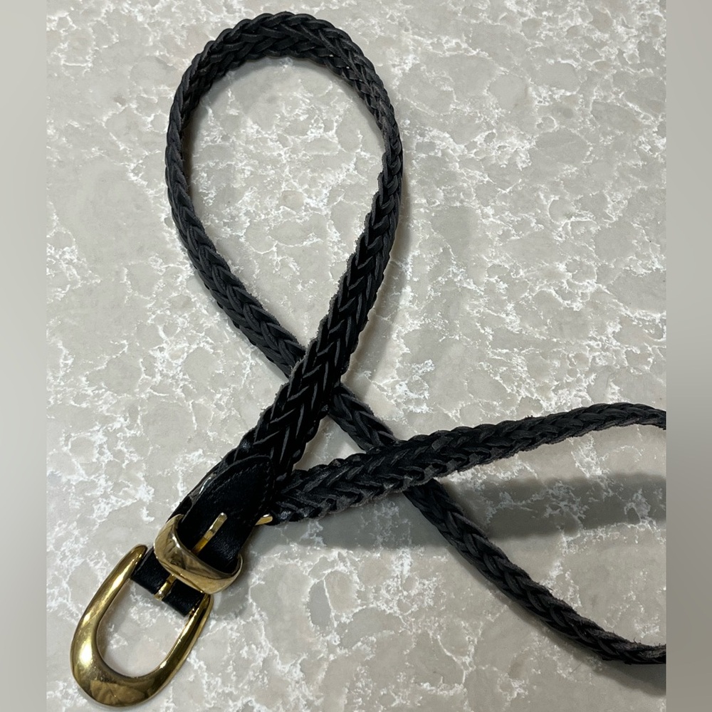Elegant Capezio Genuine Leather Black Braided Belt with Gold Buckle